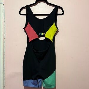 Zumba Fitness Black Romper with Pink and Yellow Panels